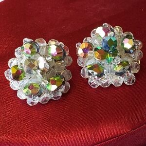 Vintage Beautiful Clear Colorful Crystal Earrings.